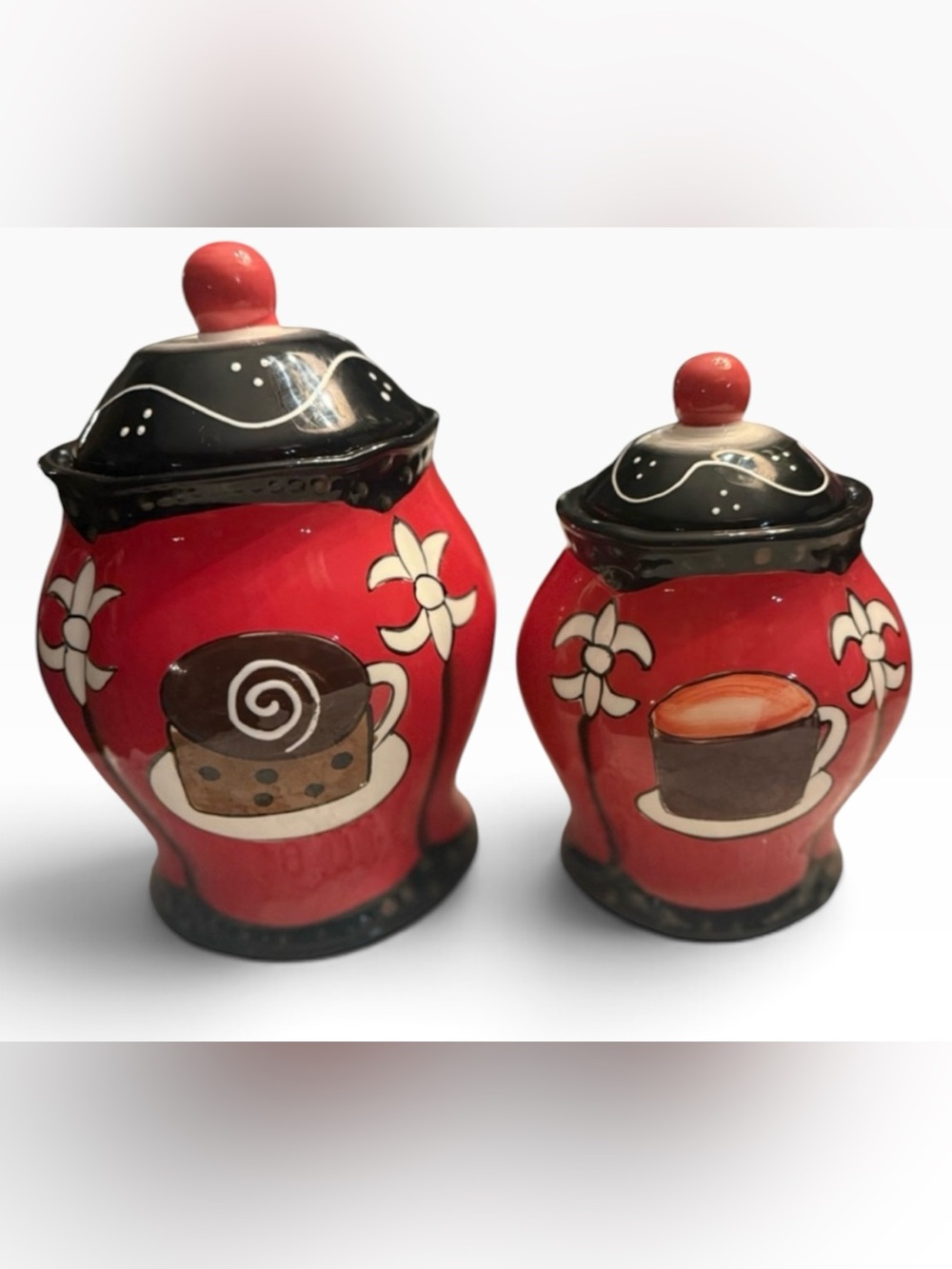 Casa Vero Coffee Canister Set Red Black Ceramic Kitchen Decor